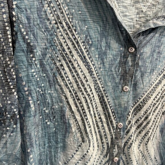 David Cline Womens Steel Blue Button-Up Shirt L Rhinestone Accents Lightweight - Picture 4 of 10
